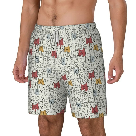 Picia Funny Cat White pattern Mens Swim Trunks with Compression Liner Stretch Beach Shorts Quick Dry with Zipper Pockets No-Chafing Board Shorts-3X-Large