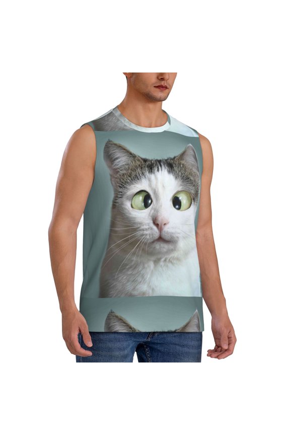 Funny Cat mens Cotton Tank Undershirts , Moisture-wicking Ribbed Tanks, Lightweight Cotton Tank Undershirts-