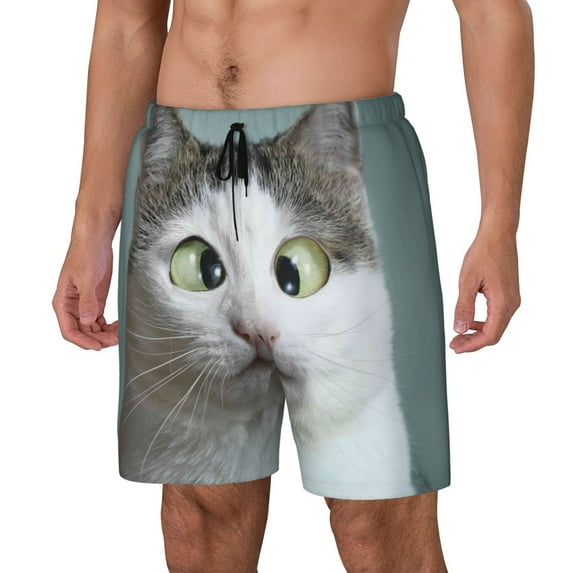 Picia Funny Cat pattern Mens Swim Trunks with Compression Liner Stretch Beach Shorts Quick Dry with Zipper Pockets No-Chafing Board Shorts-X-Large