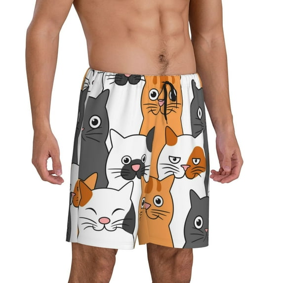 Picia Funny Cats Pajama Shorts for Men, Men's Pajama Bottoms, Sleepwear,Short Pajama Pants-3X-Large
