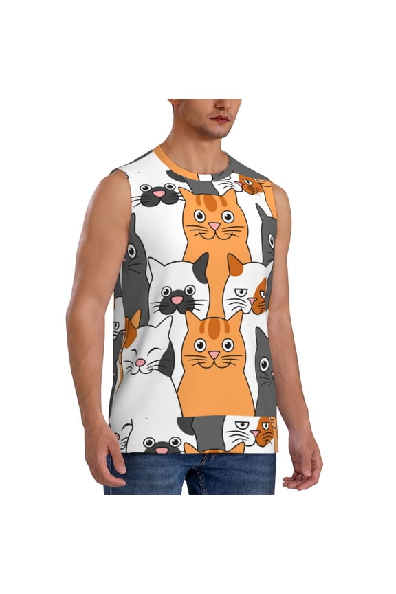 Funny Cats mens Cotton Tank Undershirts , Moisture-wicking Ribbed Tanks, Lightweight Cotton Tank Undershirts-