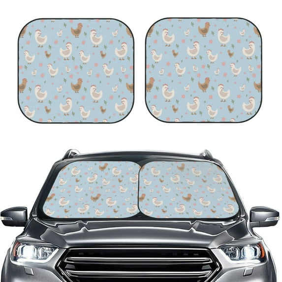 Picia Funny Chicken 2 Piece Car Windshield Sun Shade Foldable | Foldable Sun Shield for Front Window Blocks UV Rays and Keeps Your Vehicle Cool-