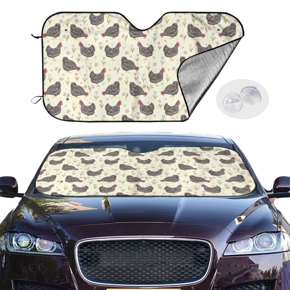 Picia Funny Chicken Curved Windshield Sunshade Accordion Folding Style Auto Shade for Car Truck SUV Van Blocks UV Ray Sun Visor Protector -Medium
