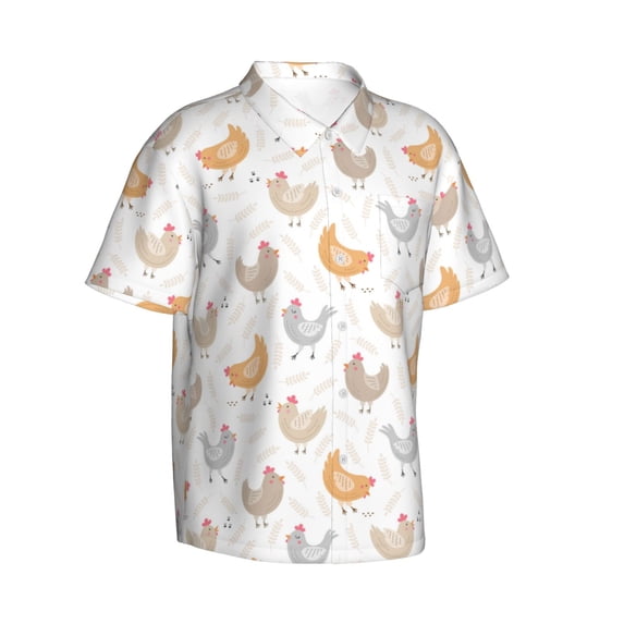 Picia Funny Chicken Gentle Cotton Regular Fit Short Sleeve Casual Hawaiian Shirt for Men-Large