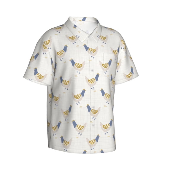 Picia Funny Chicken Gentle Cotton Regular Fit Short Sleeve Casual Hawaiian Shirt for Men-Small