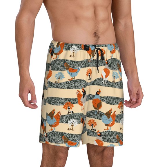 Picia Funny Chicken Pajama Shorts for Men, Men's Pajama Bottoms, Sleepwear,Short Pajama Pants-Large