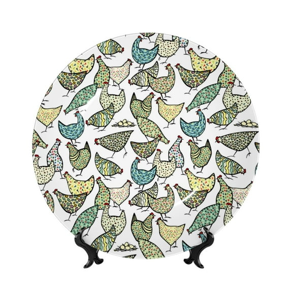 Picia Funny Chicken Pattern Bone China Decorative Plate – Wall Decor with Stand and Adhesive, Elegant Ornament for Living Room, Office, or Entryway-6in