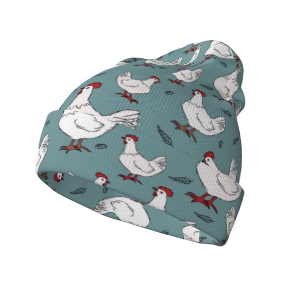Picia Funny Chicken Pattern Knitted Beanie Hat for Men and Women , Unisex Winter Warm Stretchy Knit Cap Thick Fisherman Beanies Cuffed Plain Skull Caps