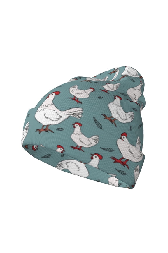 Funny Chicken Pattern Knitted Beanie Hat for Men and Women , Unisex Winter Warm Stretchy Knit Cap Thick Fisherman Beanies Cuffed Plain Skull Caps