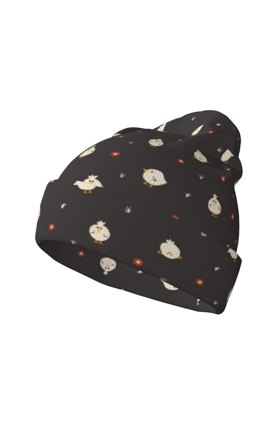 Funny Chicken Pattern Knitted Beanie Hat for Men and Women , Unisex Winter Warm Stretchy Knit Cap Thick Fisherman Beanies Cuffed Plain Skull Caps