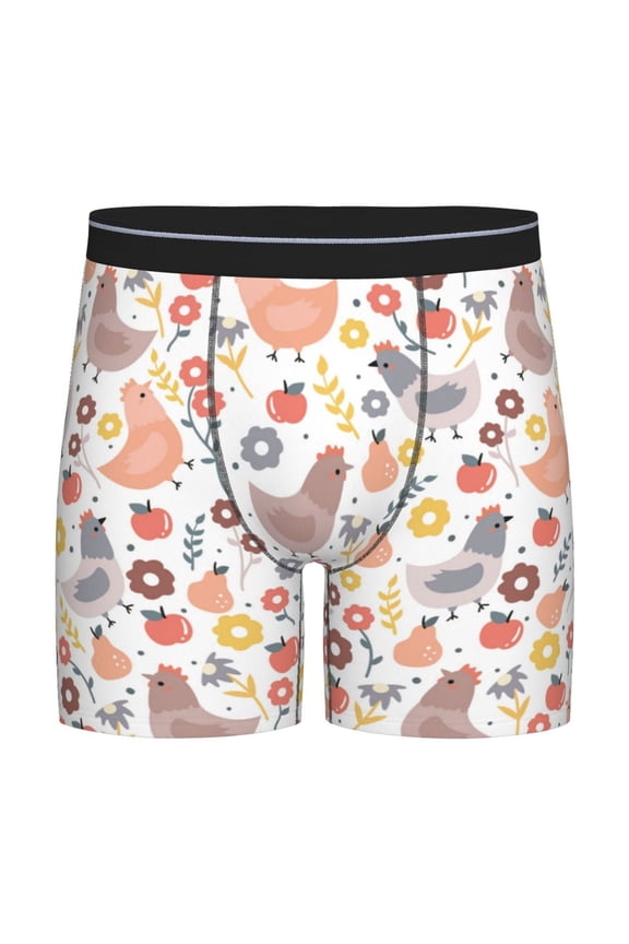 Funny Chicken Pattern Men's Athletic Long Leg Briefs , Performance Stretch Underwear,Moisture-Wicking