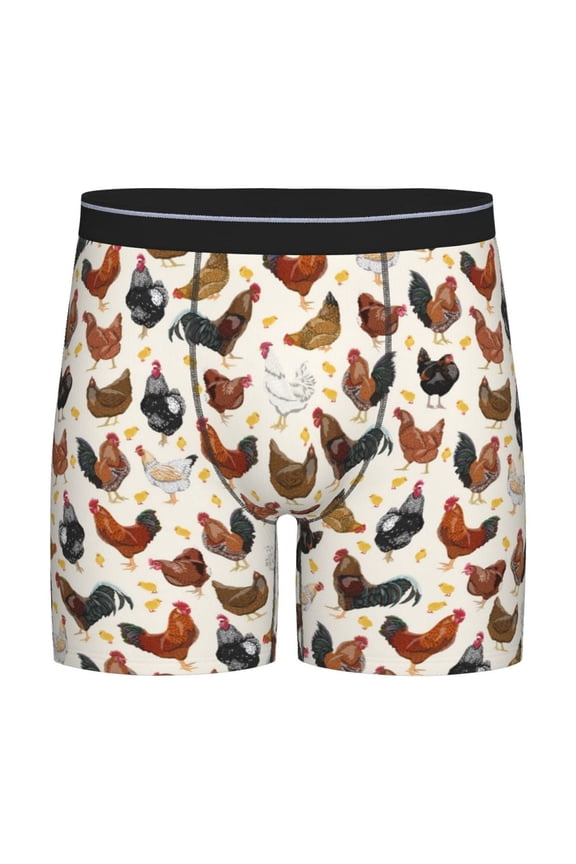 Funny Chicken Pattern Men's Athletic Long Leg Briefs , Performance Stretch Underwear,Moisture-Wicking