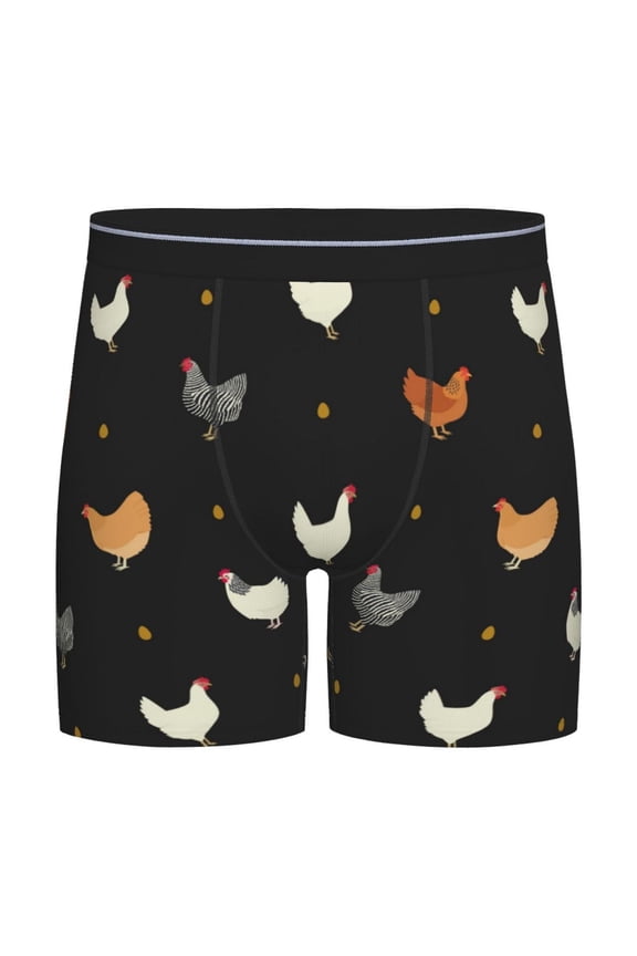 Funny Chicken Pattern Men's Athletic Long Leg Briefs , Performance Stretch Underwear,Moisture-Wicking