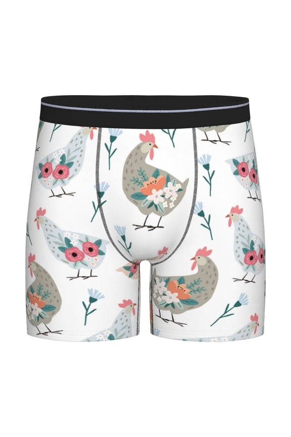 Funny Chicken Pattern Men's Athletic Long Leg Briefs , Performance Stretch Underwear,Moisture-Wicking