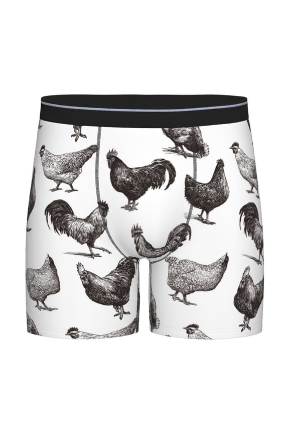 Funny Chicken Pattern Men's Athletic Long Leg Briefs , Performance Stretch Underwear,Moisture-Wicking