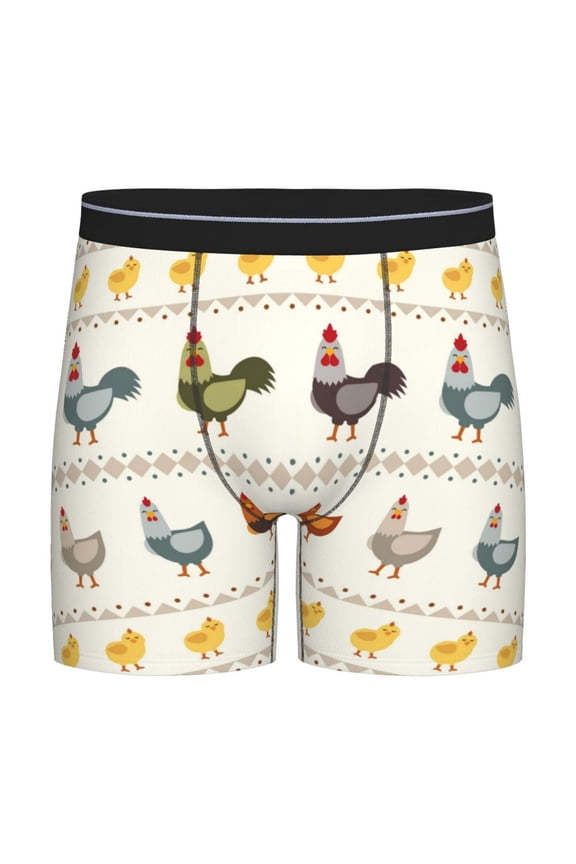 Funny Chicken Pattern Men's Athletic Long Leg Briefs , Performance Stretch Underwear,Moisture-Wicking