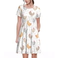 thumbnail image 1 of Picia Funny Chicken Pattern Women's Short Sleeve Summer Dress Pleated Loose Swing Knee Length Short Sleeve Swing Dresses, 1 of 6