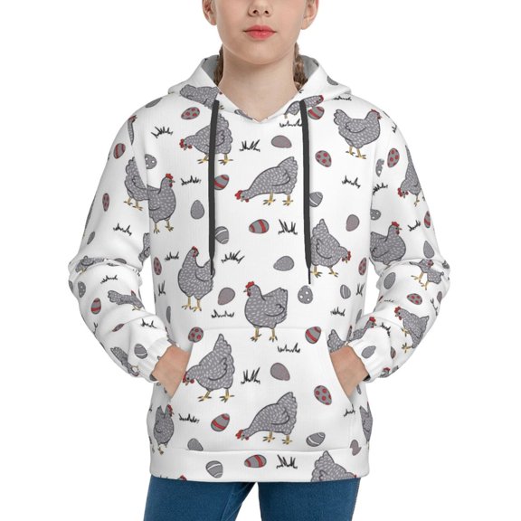 Picia Funny Chicken Pattern Youth Hoodie - Warm Pullover Sweatshirt with Kangaroo Pocket, Ideal for Boys and Girls-Medium