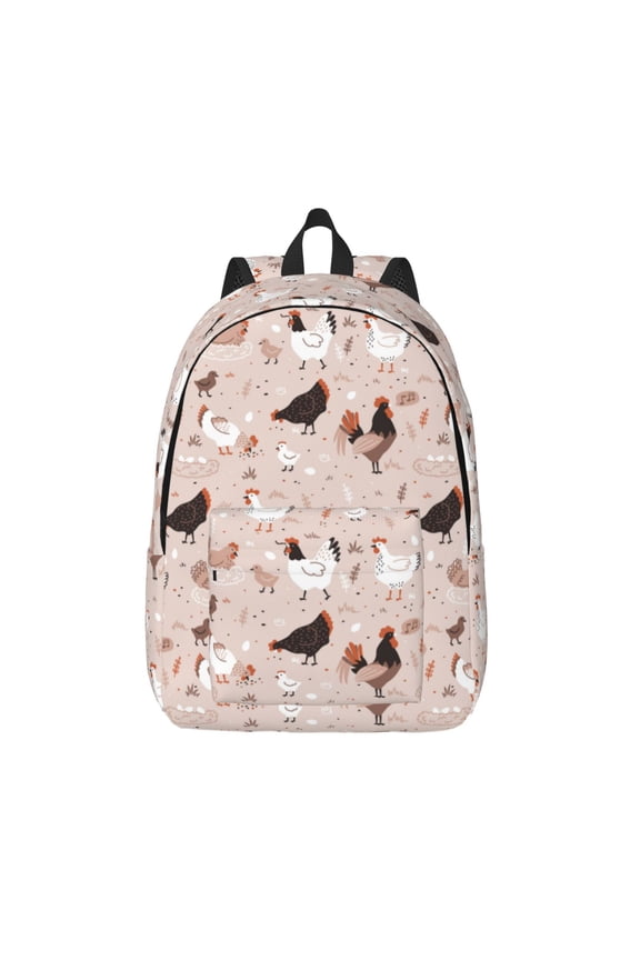 Funny Chicken Printed Canvas Daypack - Stylish and Durable Vintage Compact Backpack - Class, Work, Travel, or Laptop Bookbag,Organized Compartments-Medium