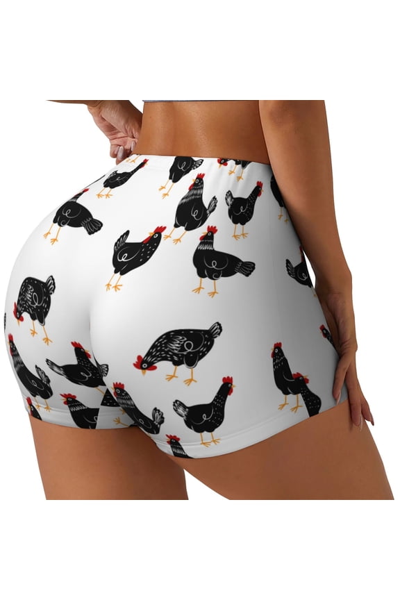 Funny Chicken Printed Workout Shorts for Women Seamless Scrunch Butt Lifting High Waisted Yoga Gym Booty Running Moisture-wicking Short Pants-Large