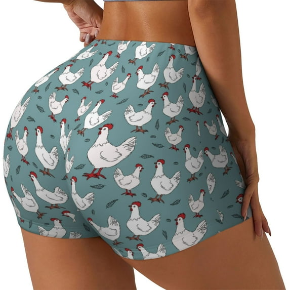 Picia Funny Chicken Printed Workout Shorts for Women Seamless Scrunch Butt Lifting High Waisted Yoga Gym Booty Running Moisture-wicking Short Pants-Medium