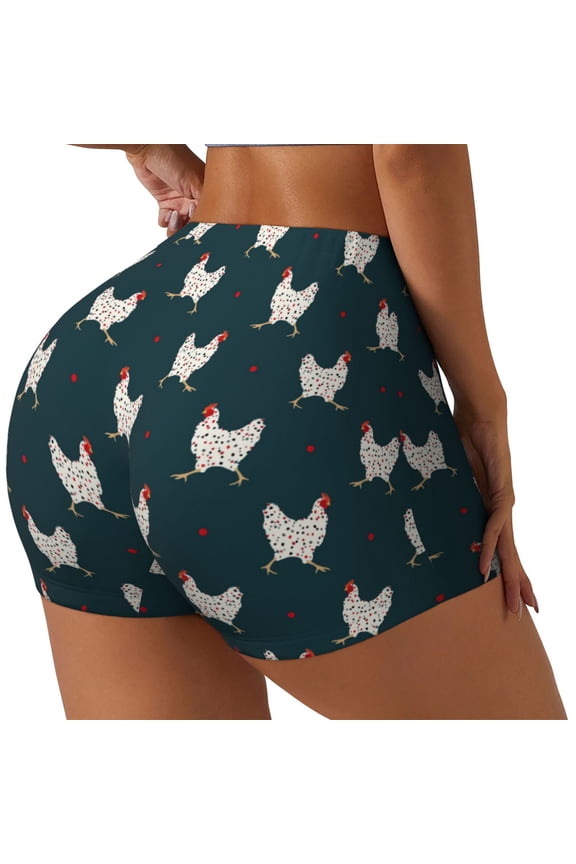 Funny Chicken Printed Workout Shorts for Women Seamless Scrunch Butt Lifting High Waisted Yoga Gym Booty Running Moisture-wicking Short Pants-