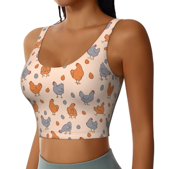 Picia Funny Chicken Sports Bra for Women,Padded Strappy Sports Bras Medium Support Yoga Bra with Removable Cups,Running Yoga Bra-Large