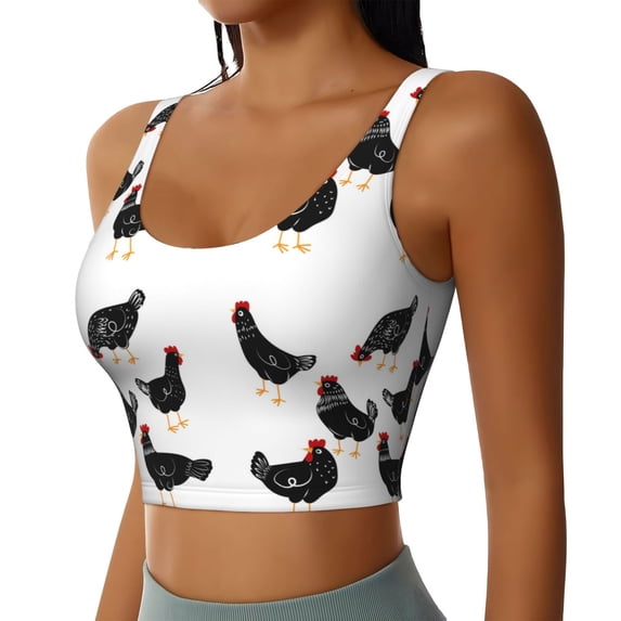 Picia Funny Chicken Sports Bra for Women,Padded Strappy Sports Bras Medium Support Yoga Bra with Removable Cups,Running Yoga Bra-XX-Large