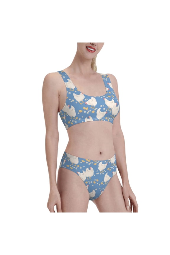 Funny Chicken Women's High Waisted Bikini Scoop Neck Swimsuit Two Pieces Bathing Suit-Medium