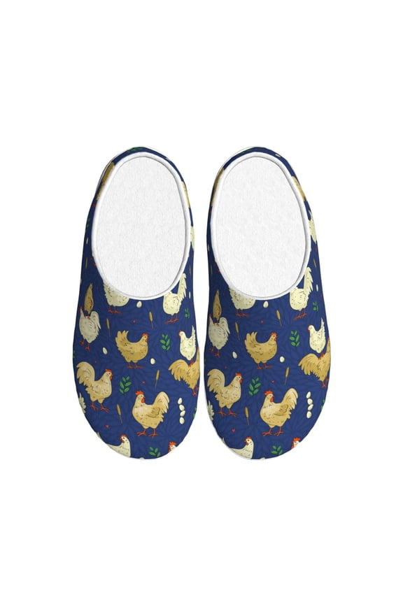 Funny Chicken for Women's Lamb-hug Comfy Fleece House Slippers Memory Foam, Slip-on House Shoes Indoor Outdoor-39/40