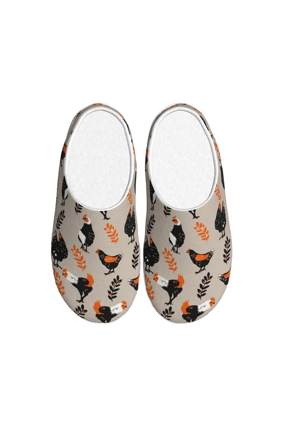 Funny Chicken for Women's Lamb-hug Comfy Fleece House Slippers Memory Foam, Slip-on House Shoes Indoor Outdoor-44/45