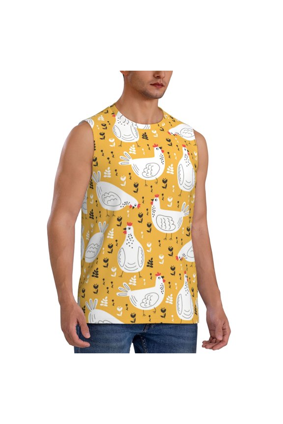 Funny Chicken mens Cotton Tank Undershirts , Moisture-wicking Ribbed Tanks, Lightweight Cotton Tank Undershirts-Large
