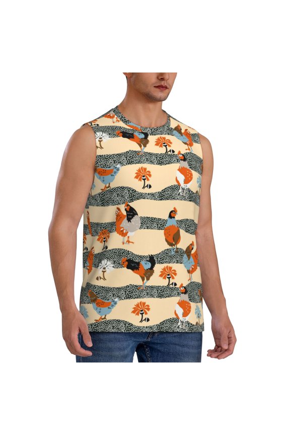 Funny Chicken mens Cotton Tank Undershirts , Moisture-wicking Ribbed Tanks, Lightweight Cotton Tank Undershirts-Large