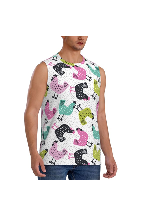 Funny Chicken mens Cotton Tank Undershirts , Moisture-wicking Ribbed Tanks, Lightweight Cotton Tank Undershirts-Medium