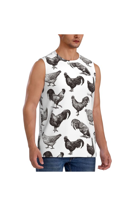 Funny Chicken mens Cotton Tank Undershirts , Moisture-wicking Ribbed Tanks, Lightweight Cotton Tank Undershirts-Medium