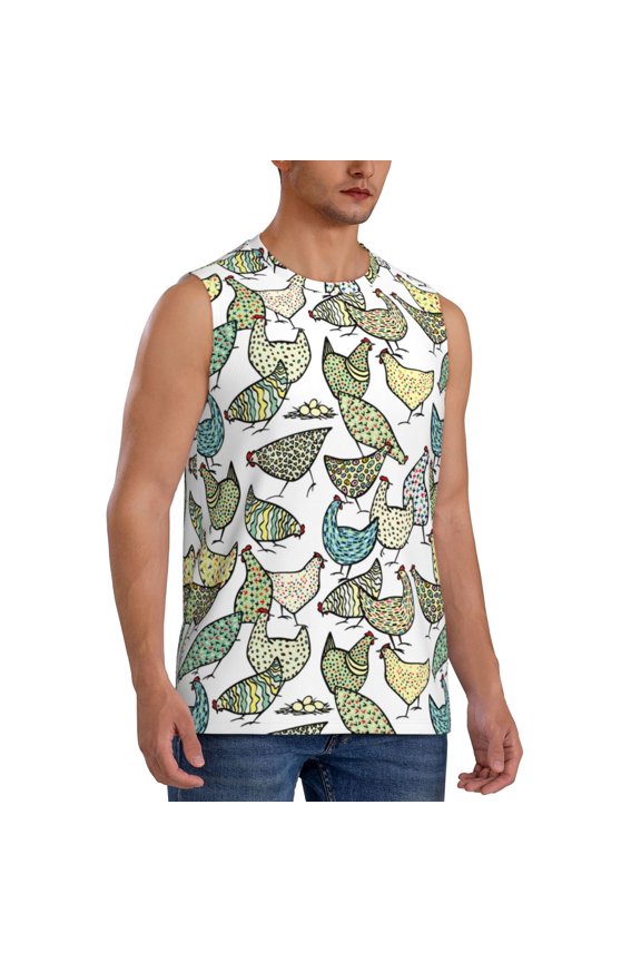 Funny Chicken mens Cotton Tank Undershirts , Moisture-wicking Ribbed Tanks, Lightweight Cotton Tank Undershirts-Small