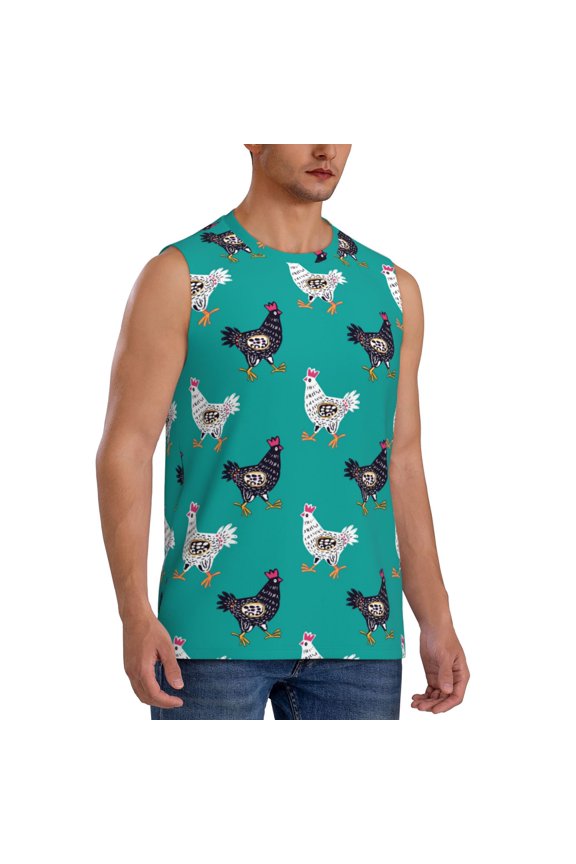 Funny Chicken mens Cotton Tank Undershirts , Moisture-wicking Ribbed Tanks, Lightweight Cotton Tank Undershirts-Small