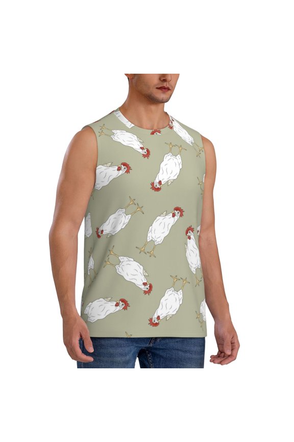 Funny Chicken mens Cotton Tank Undershirts , Moisture-wicking Ribbed Tanks, Lightweight Cotton Tank Undershirts-Small