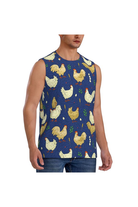 Funny Chicken mens Cotton Tank Undershirts , Moisture-wicking Ribbed Tanks, Lightweight Cotton Tank Undershirts-Small