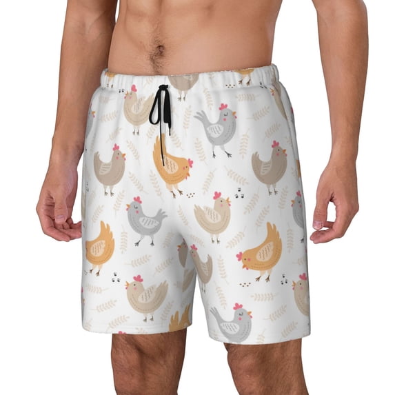 Picia Funny Chicken pattern Mens Swim Trunks with Compression Liner Stretch Beach Shorts Quick Dry with Zipper Pockets No-Chafing Board Shorts-3X-Large