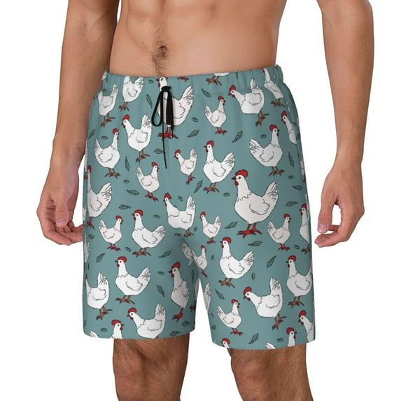 Picia Funny Chicken pattern Mens Swim Trunks with Compression Liner Stretch Beach Shorts Quick Dry with Zipper Pockets No-Chafing Board Shorts-X-Large