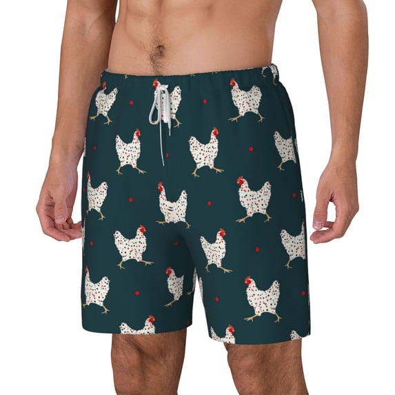Picia Funny Chicken pattern Mens Swim Trunks with Compression Liner Stretch Beach Shorts Quick Dry with Zipper Pockets No-Chafing Board Shorts-X-Large