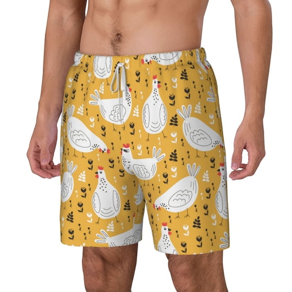 Picia Funny Chicken pattern Mens Swim Trunks with Compression Liner Stretch Beach Shorts Quick Dry with Zipper Pockets No-Chafing Board Shorts-XX-Large