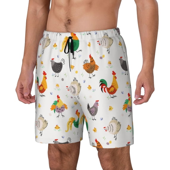Picia Funny Chicken pattern Mens Swim Trunks with Compression Liner Stretch Beach Shorts Quick Dry with Zipper Pockets No-Chafing Board Shorts-XX-Large
