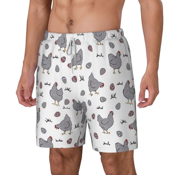 Picia Funny Chicken pattern Mens Swim Trunks with Compression Liner Stretch Beach Shorts Quick Dry with Zipper Pockets No-Chafing Board Shorts-XX-Large