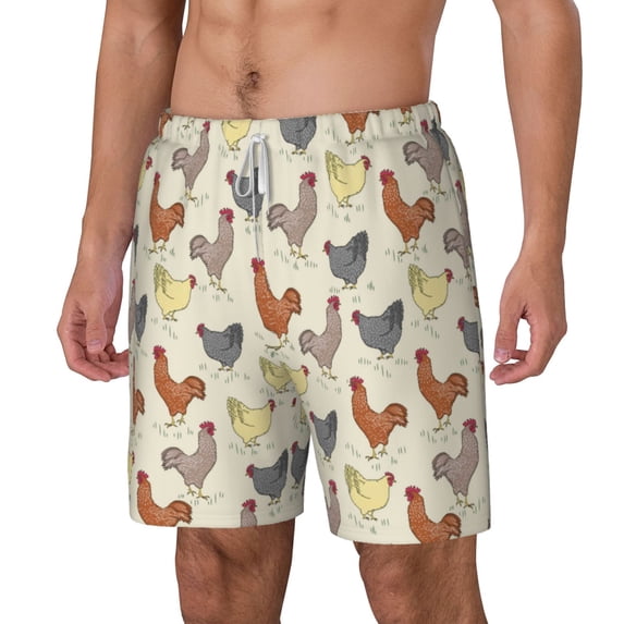 Picia Funny Chicken pattern Mens Swim Trunks with Compression Liner Stretch Beach Shorts Quick Dry with Zipper Pockets No-Chafing Board Shorts-XX-Large