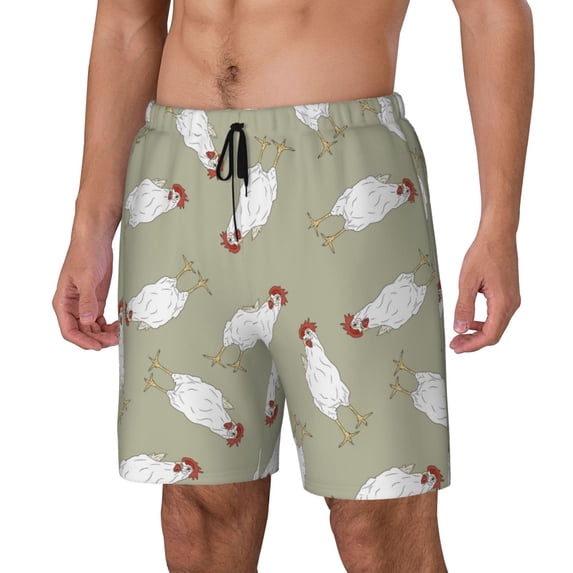 Picia Funny Chicken pattern Mens Swim Trunks with Compression Liner Stretch Beach Shorts Quick Dry with Zipper Pockets No-Chafing Board Shorts-Large