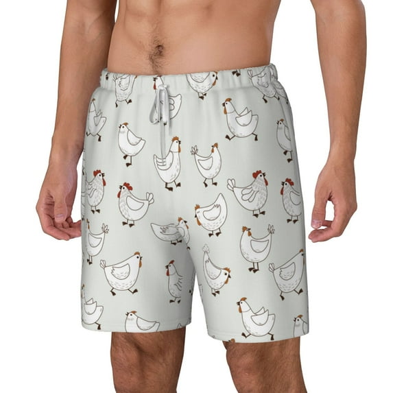 Picia Funny Chicken pattern Mens Swim Trunks with Compression Liner Stretch Beach Shorts Quick Dry with Zipper Pockets No-Chafing Board Shorts-Large