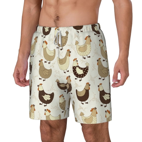 Picia Funny Chicken pattern Mens Swim Trunks with Compression Liner Stretch Beach Shorts Quick Dry with Zipper Pockets No-Chafing Board Shorts-Large
