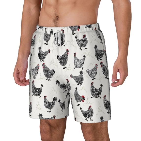 Picia Funny Chicken pattern Mens Swim Trunks with Compression Liner Stretch Beach Shorts Quick Dry with Zipper Pockets No-Chafing Board Shorts-Large